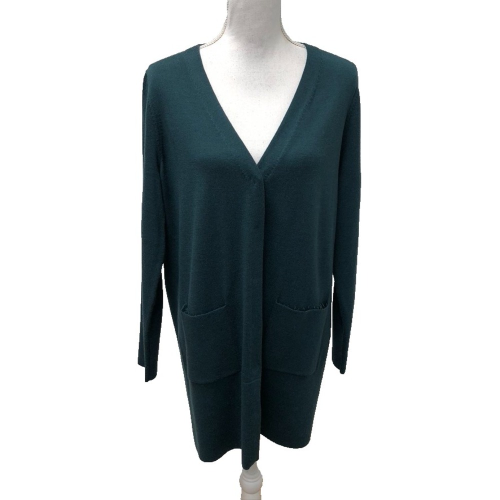 Eileen Fisher Wool Cardigan Sweater Jumper Womens Small Green Lagenlook Teacher